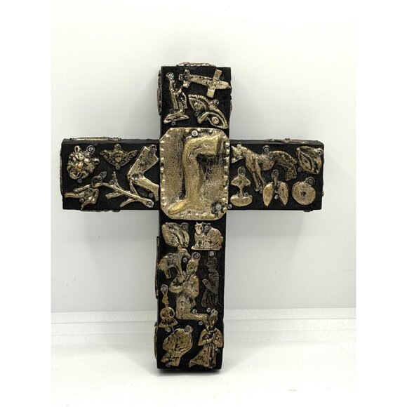 Vintage Signed Estela Ogazon 3D Milagros Wood Cross Mexican Folk Art - Picture 13 of 14